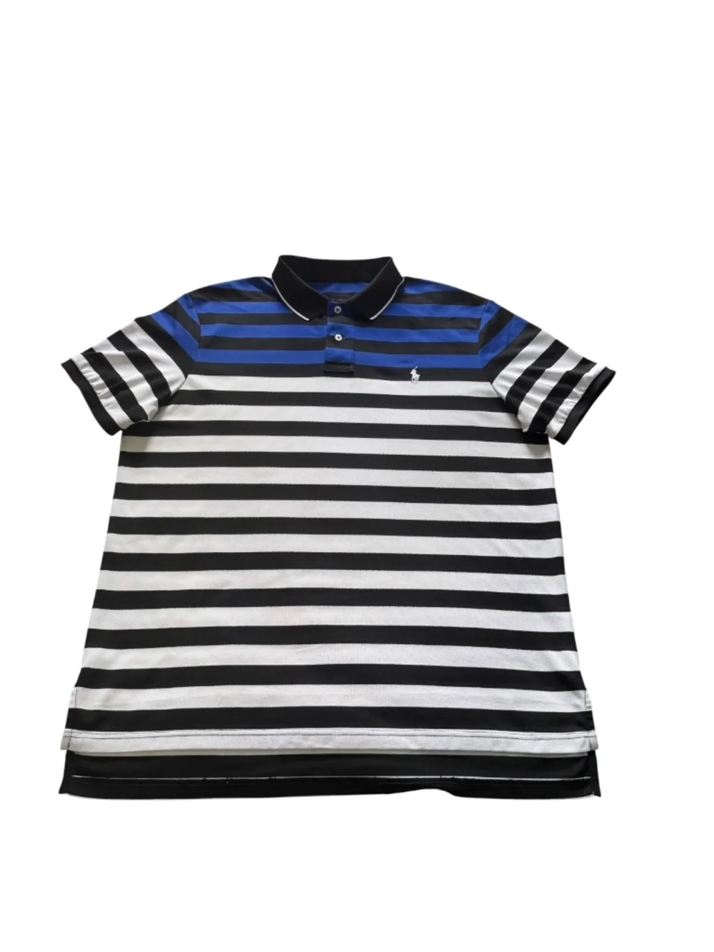 Polo Ralph Lauren Performance White Black Blue Stripe Polo Shirt XL Mens